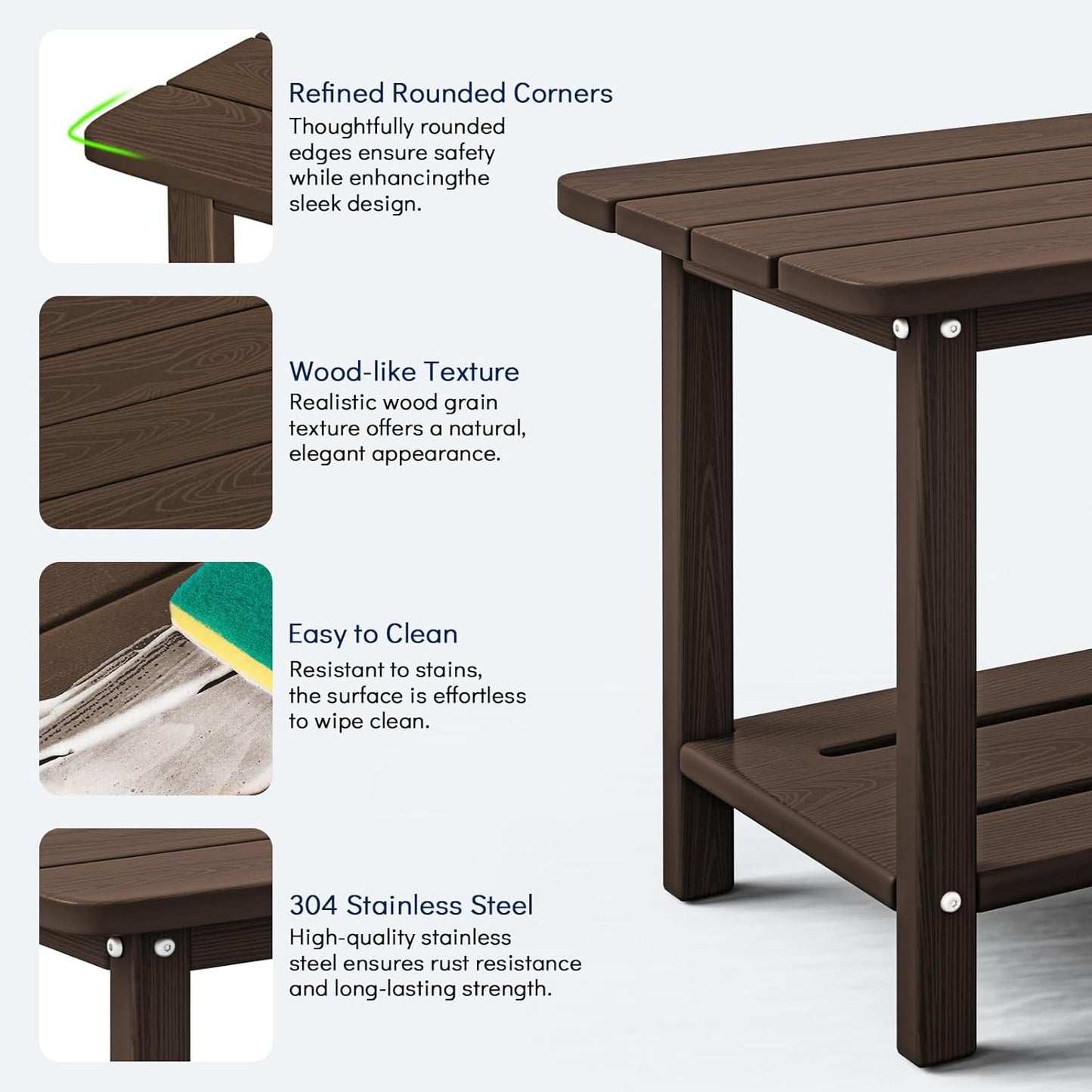Adirondack Square Side Table - 18.4" Large Panel HDPE Outdoor End Table - Weatherproof, Rustproof & Low Maintenance for Patio, Lawn, Pool, Indoor Use,Coffee