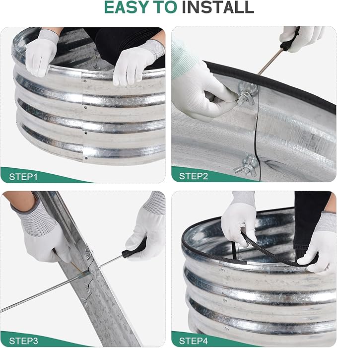 Galvanized Raised Garden Bed Outdoor - 4×2×1ft Planter Raised Beds for Gardening | Oval Metal Garden Planter Box with Safety Edging and Gloves for Vegetables Fruits and Flowers (Silver)