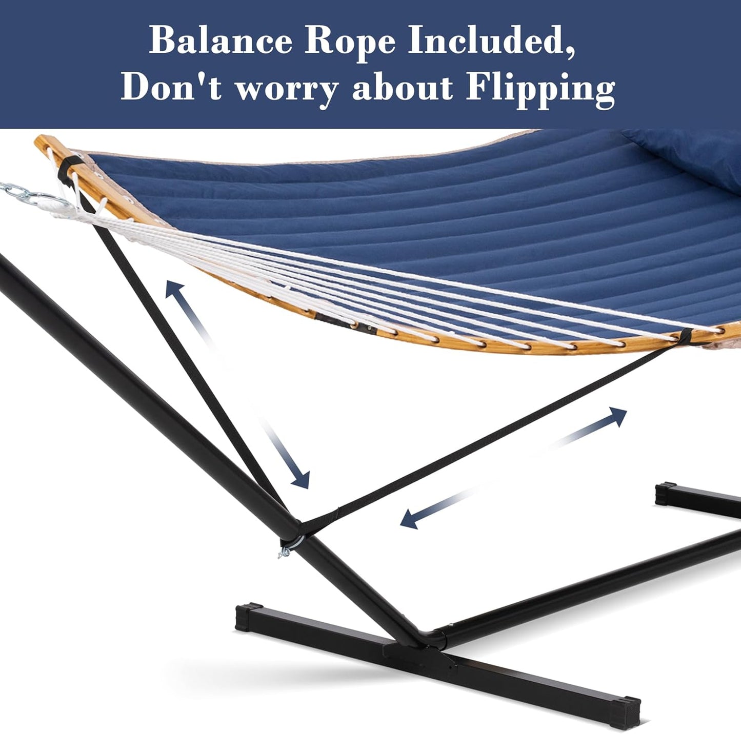 SUNCREAT Portable Outdoor Hammock with Stand, Heavy Duty Hammock with Carrying Bag, Soft Pillow, Balance Ropes, Dark Blue