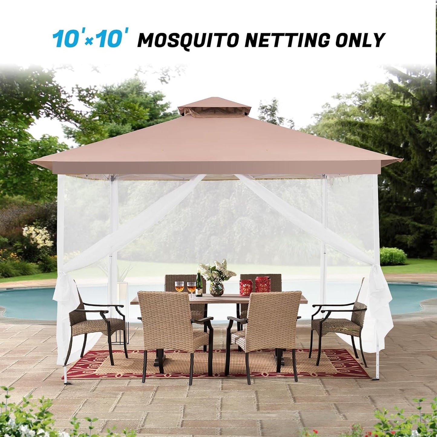 10'x10' Mosquito Netting for Patio with Zipper, Outdoor Replacement Mesh Sidewall Netting for Porch/Patio/Canopy/Gazebo (Mosquito Netting Only, White)