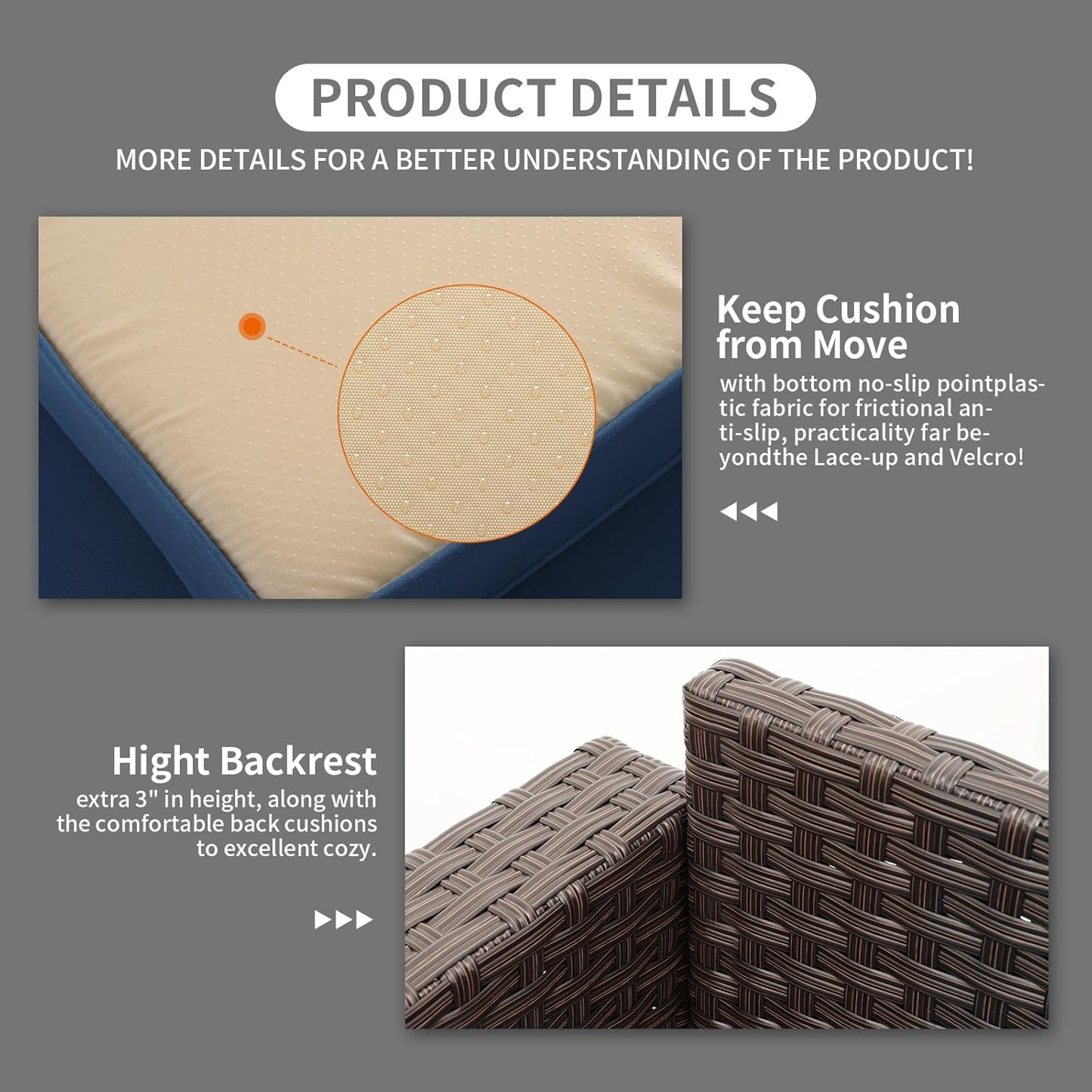 Rattaner Outdoor Couch Wicker Patio Furniture 3-seat Sofa Outdoor Furniture Deep Seat Hight Backrest with Waterproof Cover Anti-Slip Cushions, Navy Blue