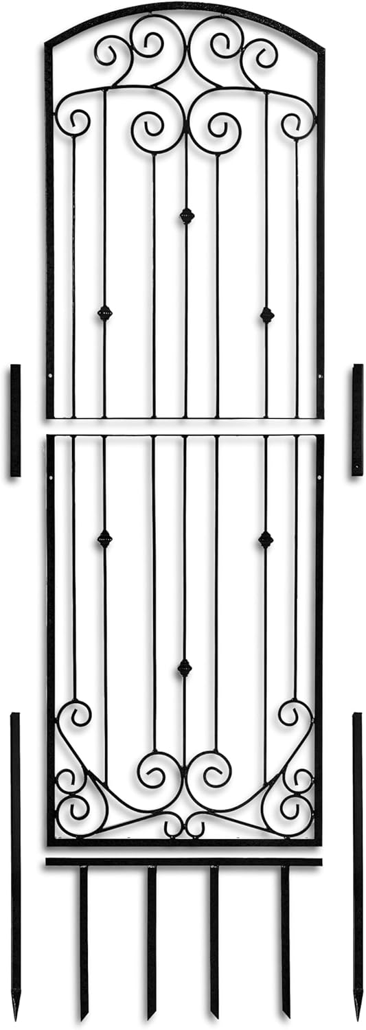 H Potter Garden Black Trellis for Climbing Plants Vertical Wrought Iron Panels Metal Scroll Wall Trellises Large 8 Foot Decorative Screen (Large Black)