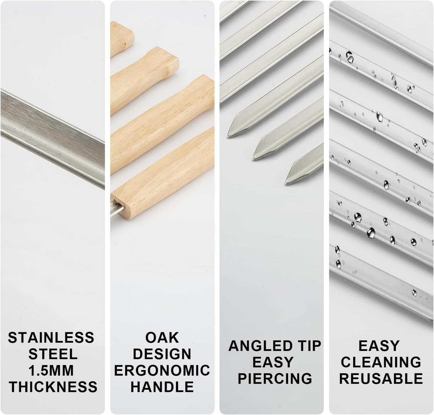 SHIKORI Kabob Skewers,BBQ Barbecue Skewers,Stainless Steel Sticks,23 Inch Heavy Duty Large Wide Reusable,with Nonslip Wooden-6 Pcs