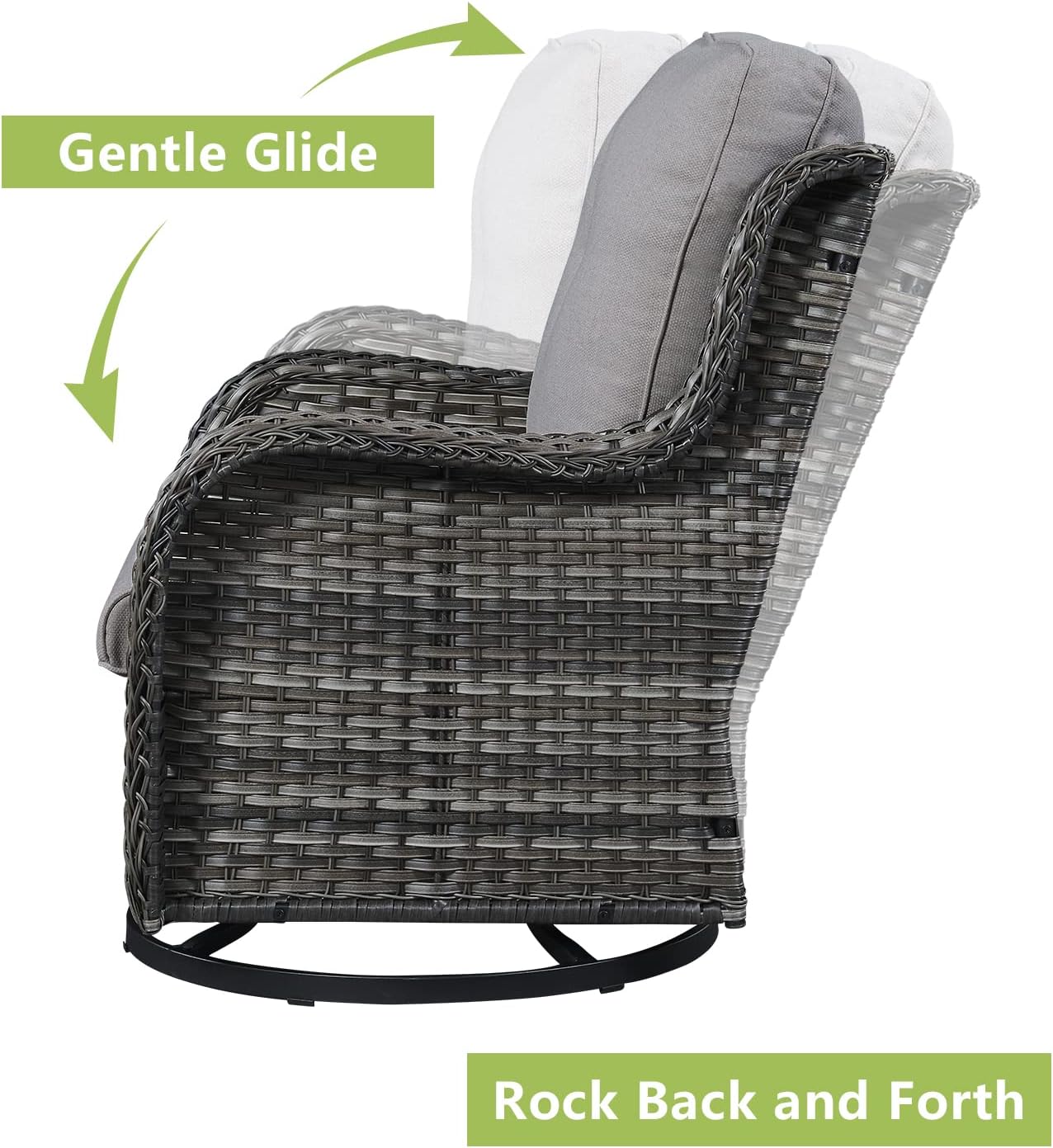 Outdoor Patio Swivel Rocker Chairs - 3 Piece Patio Bistro Set,Wicker Patio Furniture Set with 2 Swivel Rocking Chairs and 1 Glass Top Side Table for Deck Porch Garden,Mixed Grey/Grey