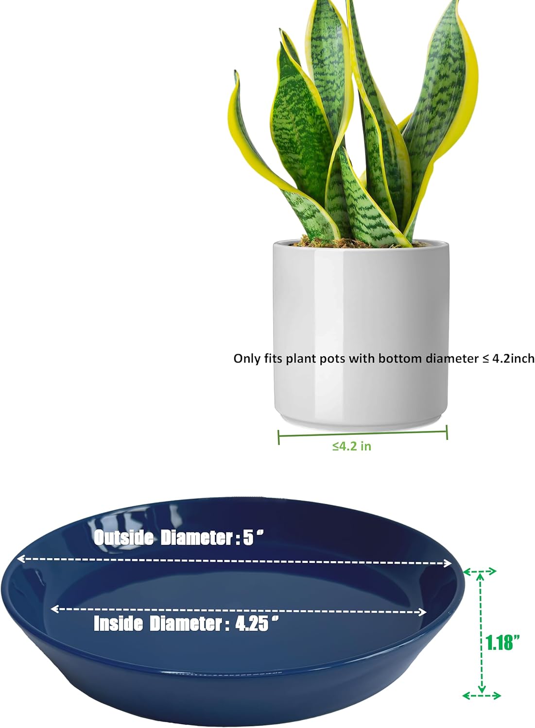 4 Pack of Plant Saucer, 5 inch Glazed Ceramic Plant Tray, Deep Drainage Tray for 4 Inch Flower Pot,Plant Dish Plate to Catch Water for Indoor & Outdoor