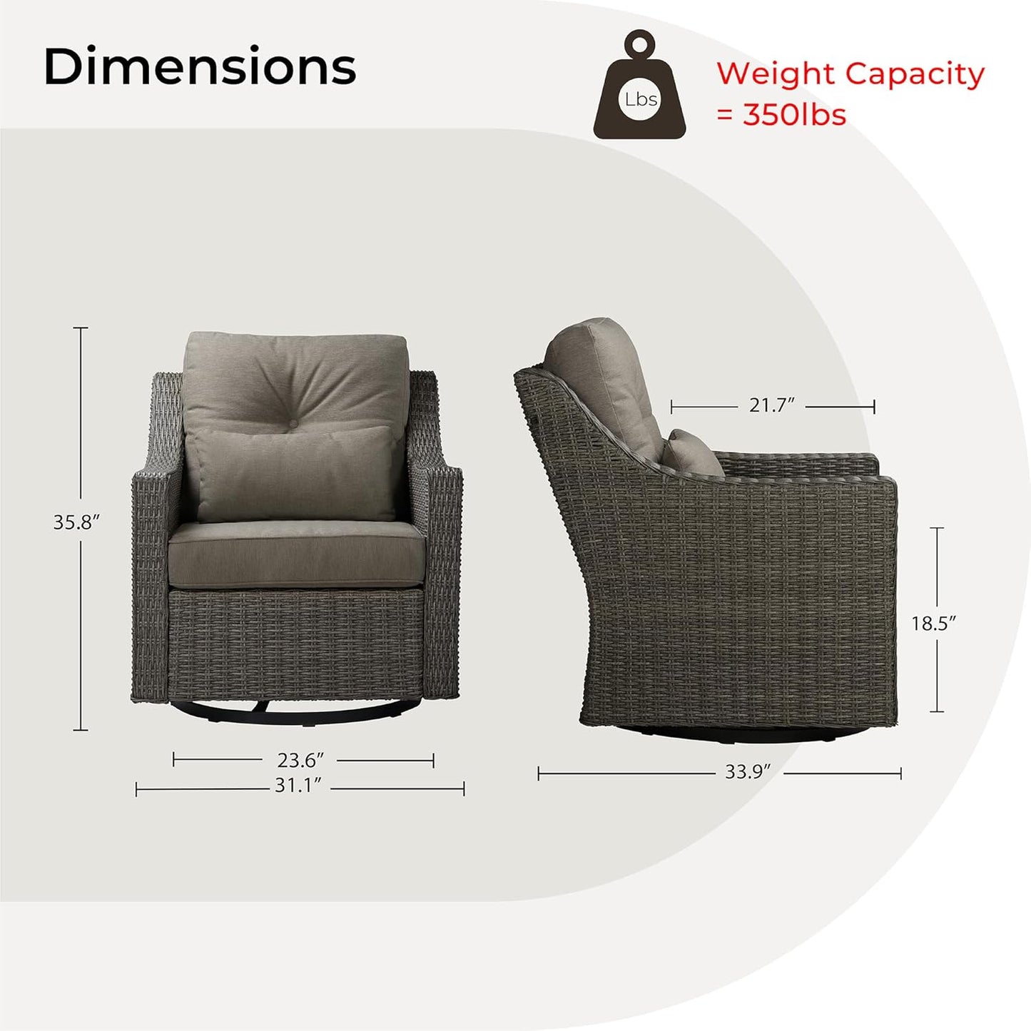 CHITA Patio Wicker Chair, 360° Rocking Swivel Outdoor Rattan Chair with Thickened Cushions for Backyard, Poolside, Garden or Porch
