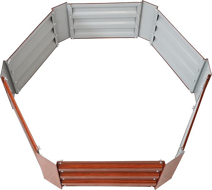Sunnydaze 11.75" H Raised Metal Garden Bed - Galvanized Raised Garden Bed Outdoor for Vegetables and Flowers - Woodgrain - Hexagon