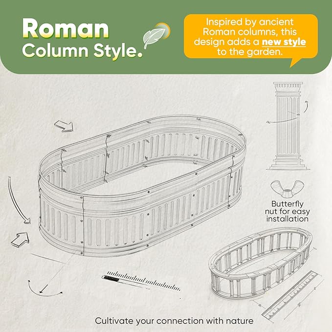 KING BIRD Raised Garden Bed Kit 2025 Upgraded Modular DIY Galvanized Planter Garden Box Outdoor for Gardening, Vegetables, Flowers, Elegant Roman Column Design, 94x24x24 in, Dark Green