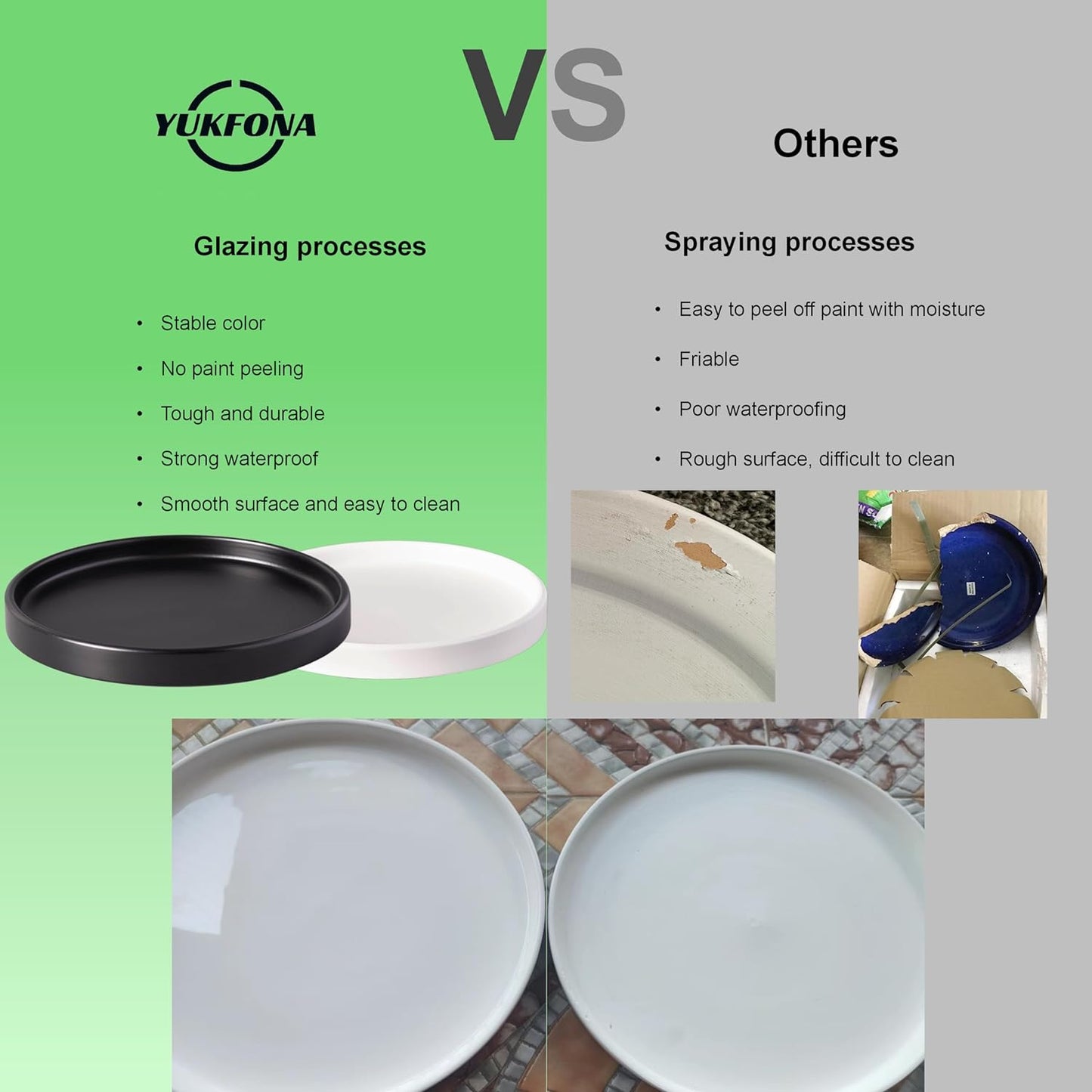 2 Pack Ceramic Plant Saucer Pot Tray 8 Inch, Planter Saucers 4 5 6 7 8 9 10 11 12 13 Inch for Indoors Outdoor, Durable Sturdy Flower Drainage drip Water Tray for Glazed Pots Base (8.5 Inch-Black)