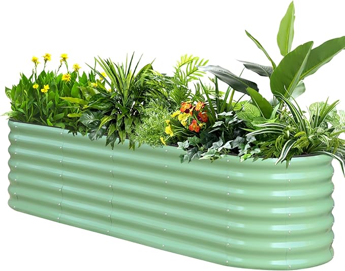 SnugNiture 8x2x2ft Raised Garden Bed Kit, 24" Tall Outdoor Metal Raised Planter Box for Planting Plants Vegetables Flowers Fruits, Green