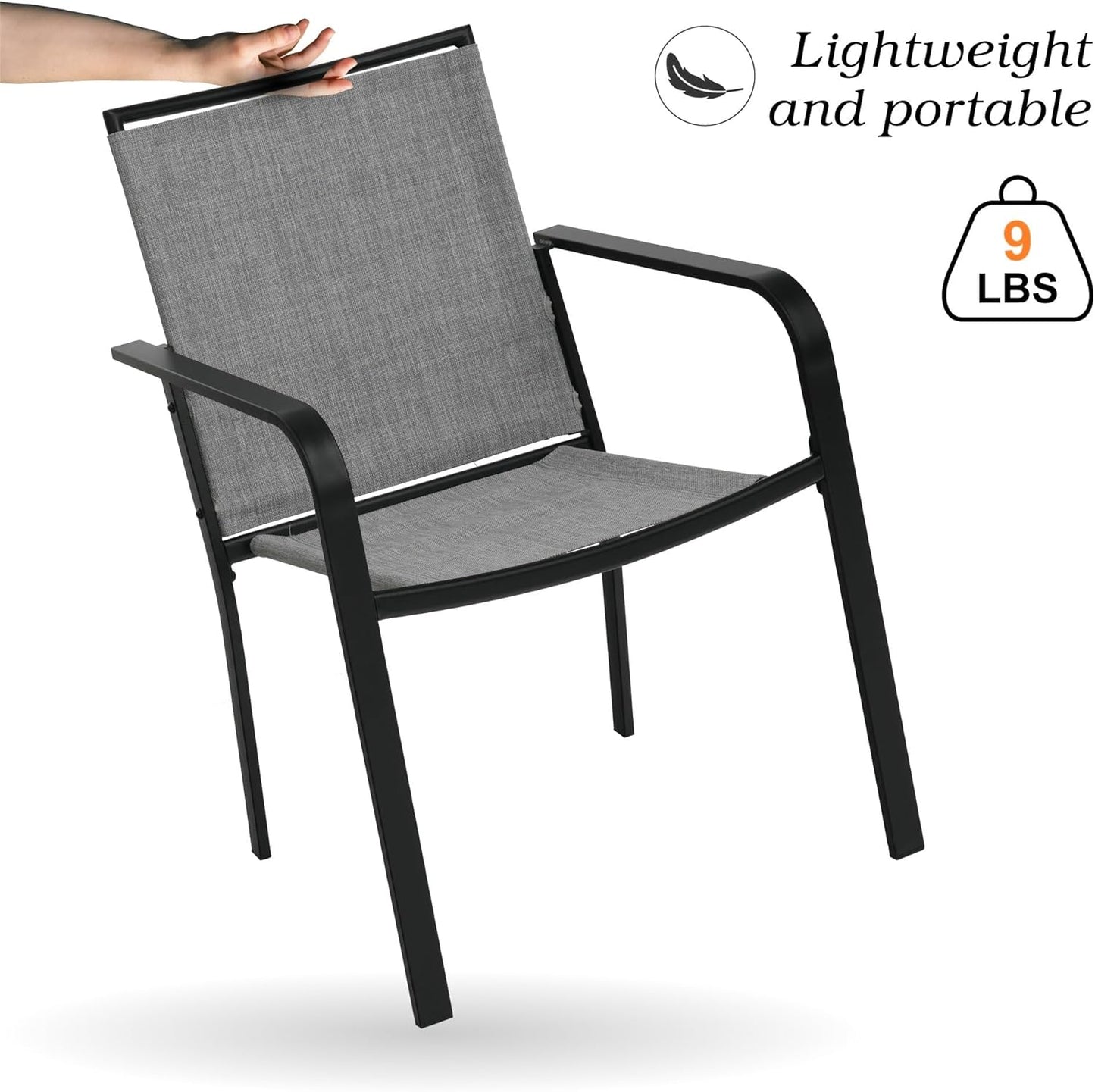 Anumutig 5-Piece Outdoor Dining Set, 35‘’Square Table with 4 Stackable Patio Chairs, All Weather Frame Furniture Set - Gray