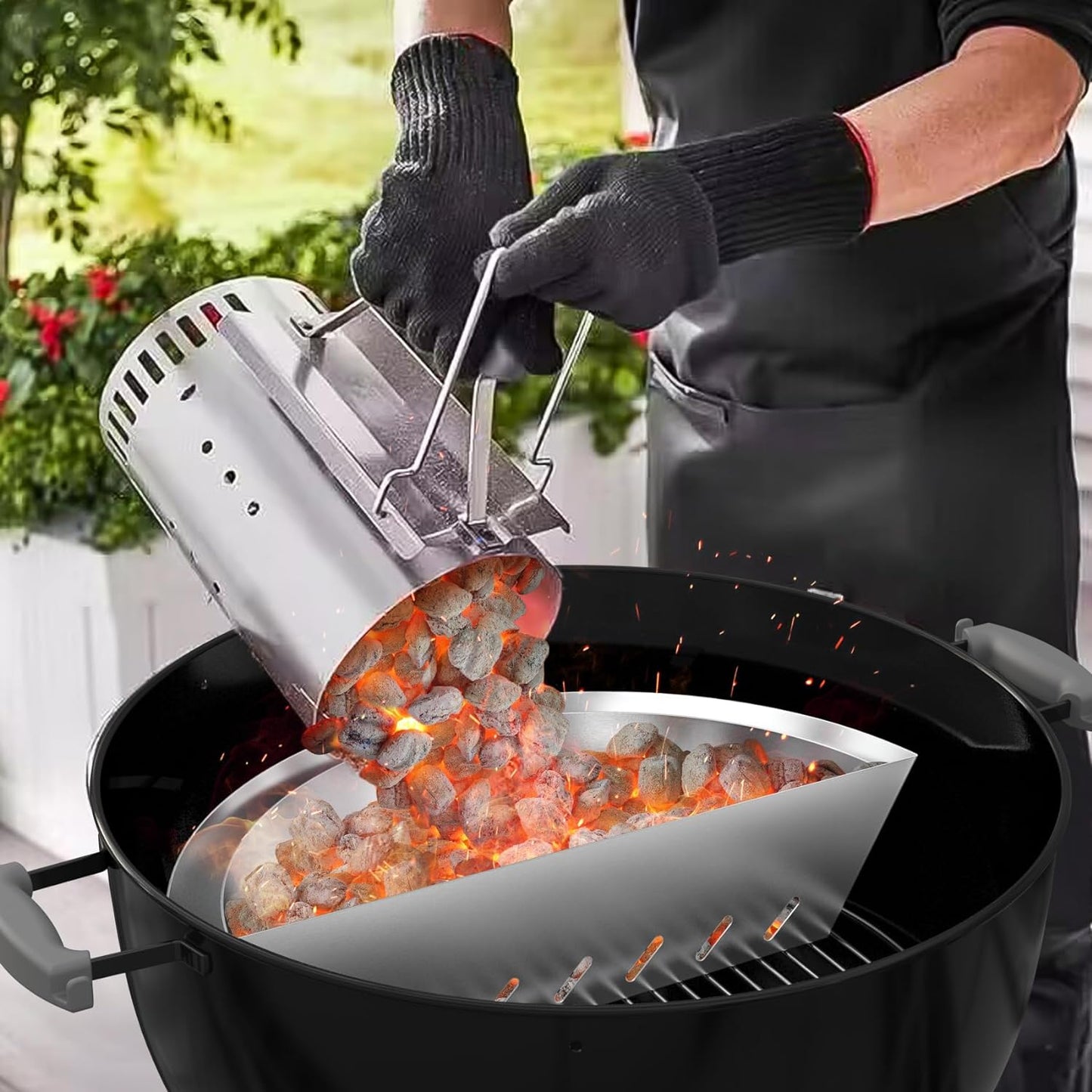 onlyfire Charcoal Basket with Water Reservoir for Two-Zone Cooking, Stainless Steel Charcoal Briquet Holder for Weber 22/26 Inch Kettle Grills