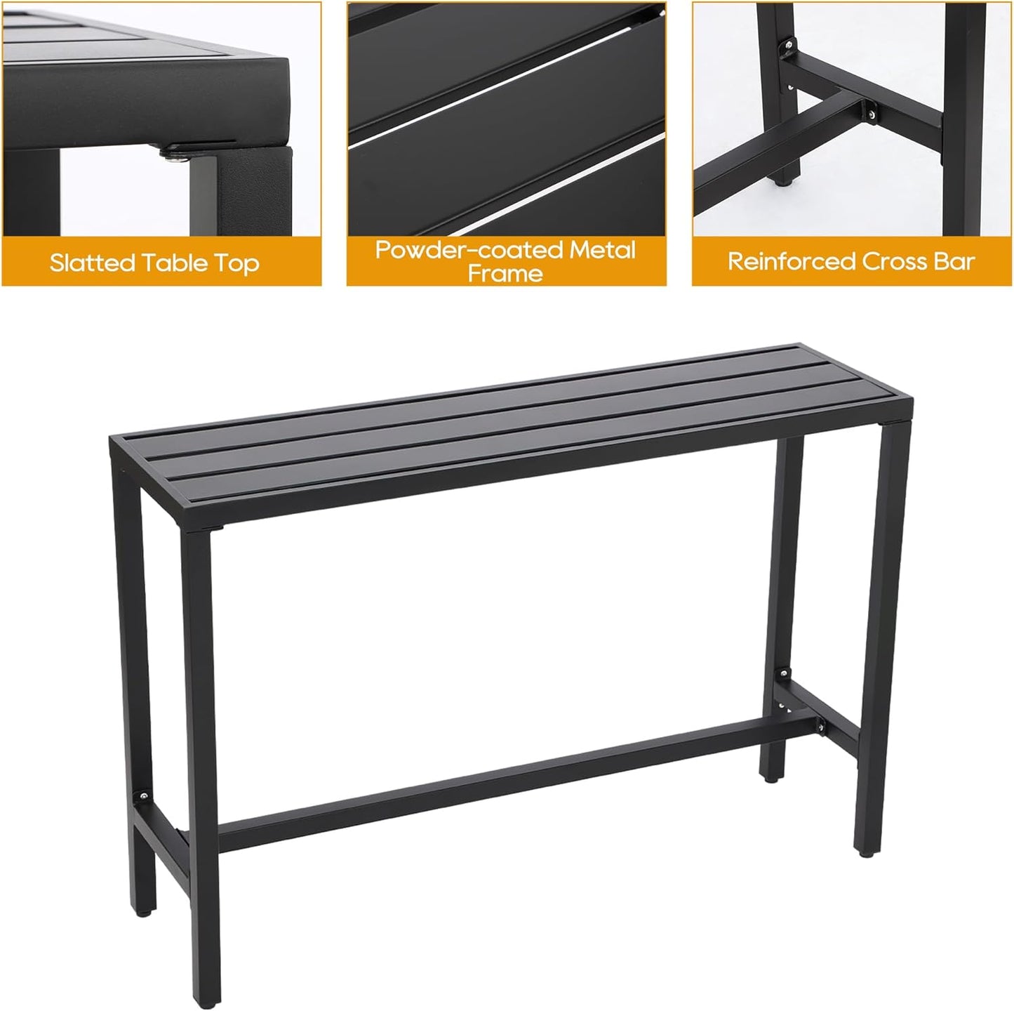 Outdoor Patio Bar Set, Bar Height Patio Dining Set, Weather-Resistant Bistro Counter Pub Set with Cushions & Slatted Tabletop for Backyard