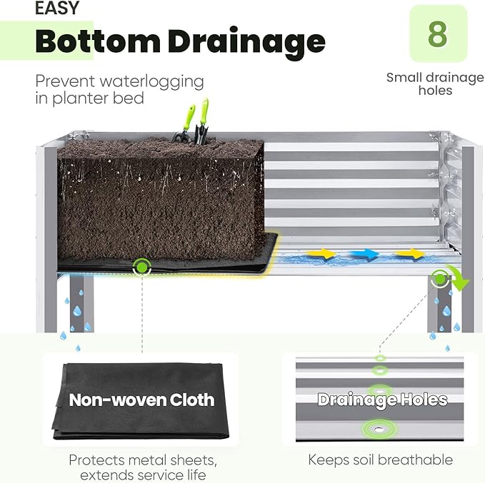 KING BIRD Raised Garden Bed with Legs Galvanized Elevated Planter Box for Backyard, Patio, Balcony, 33.9x17.7x31.5in, Silver