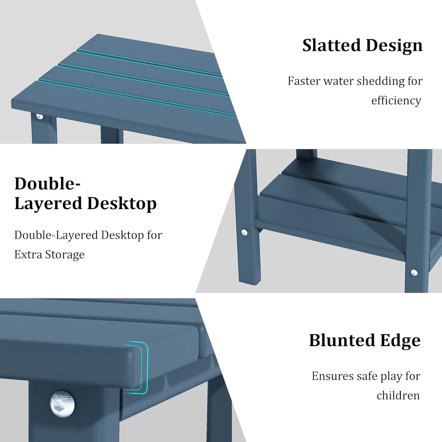 Outdoor Side Table, Weather Resistant HDPE Outdoor Table, 2-Tier Small Patio Tables for Outside or Indoor (Navy Blue)
