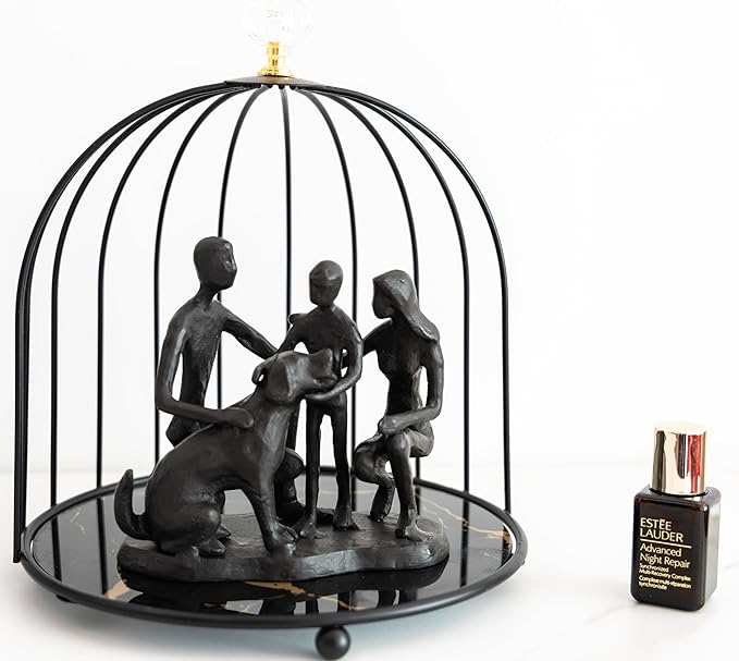 Family and Dog Statues, Cast Iron Family of 3 Figurine, Gift for Dog Lovers,Dog Memorial Gift, Black