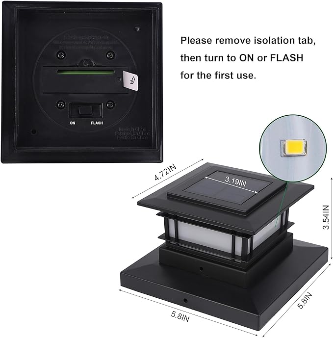 Dynaming 6 Pack Solar Flame Post Lights Outdoor, Solar Powered Fence Post Cap Lights, High Brightness Flickering Flame SMD LED Lighting Decor for Garden Deck Patio, 4x4, 5x5 or 6x6 Vinyl/Wooden Posts