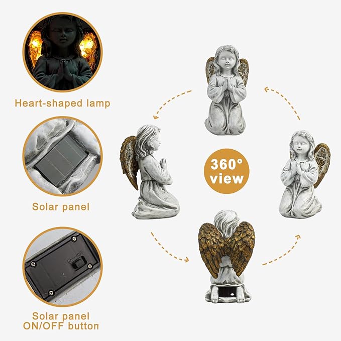 Outdoor Decor - Angel Statue, Solar Powered, Praying Angel for Patio, Lawn, Porch