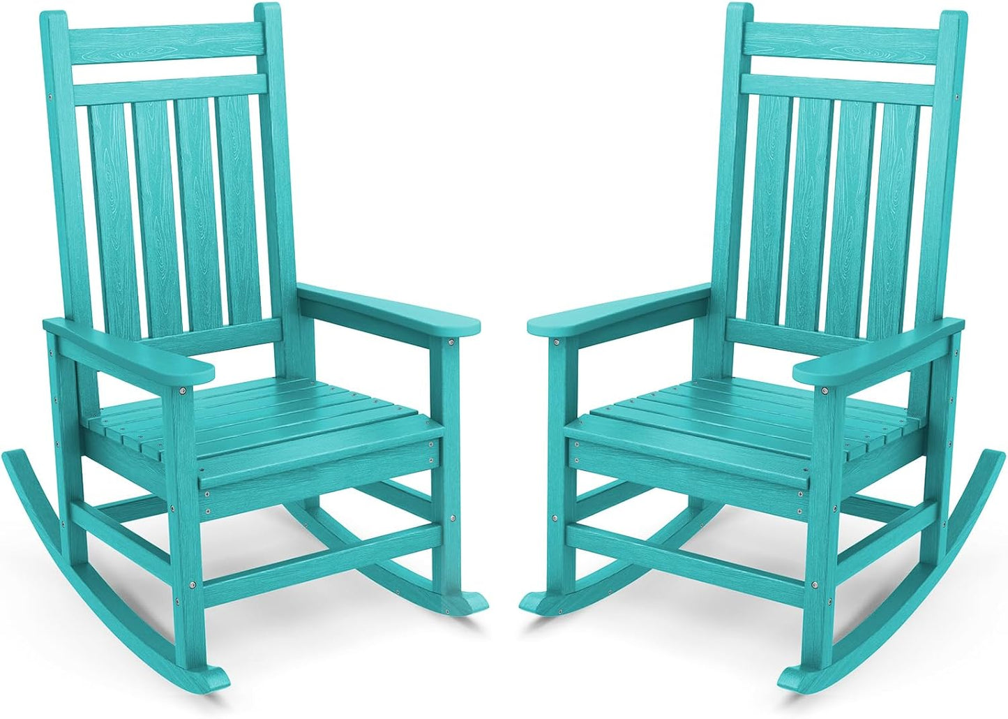 SERWALL Outdoor Rocking Chair Set of 2, HDPE Rocking Chairs for Adult, All Weather Porch Rockers for Lawn Garden, Aruba