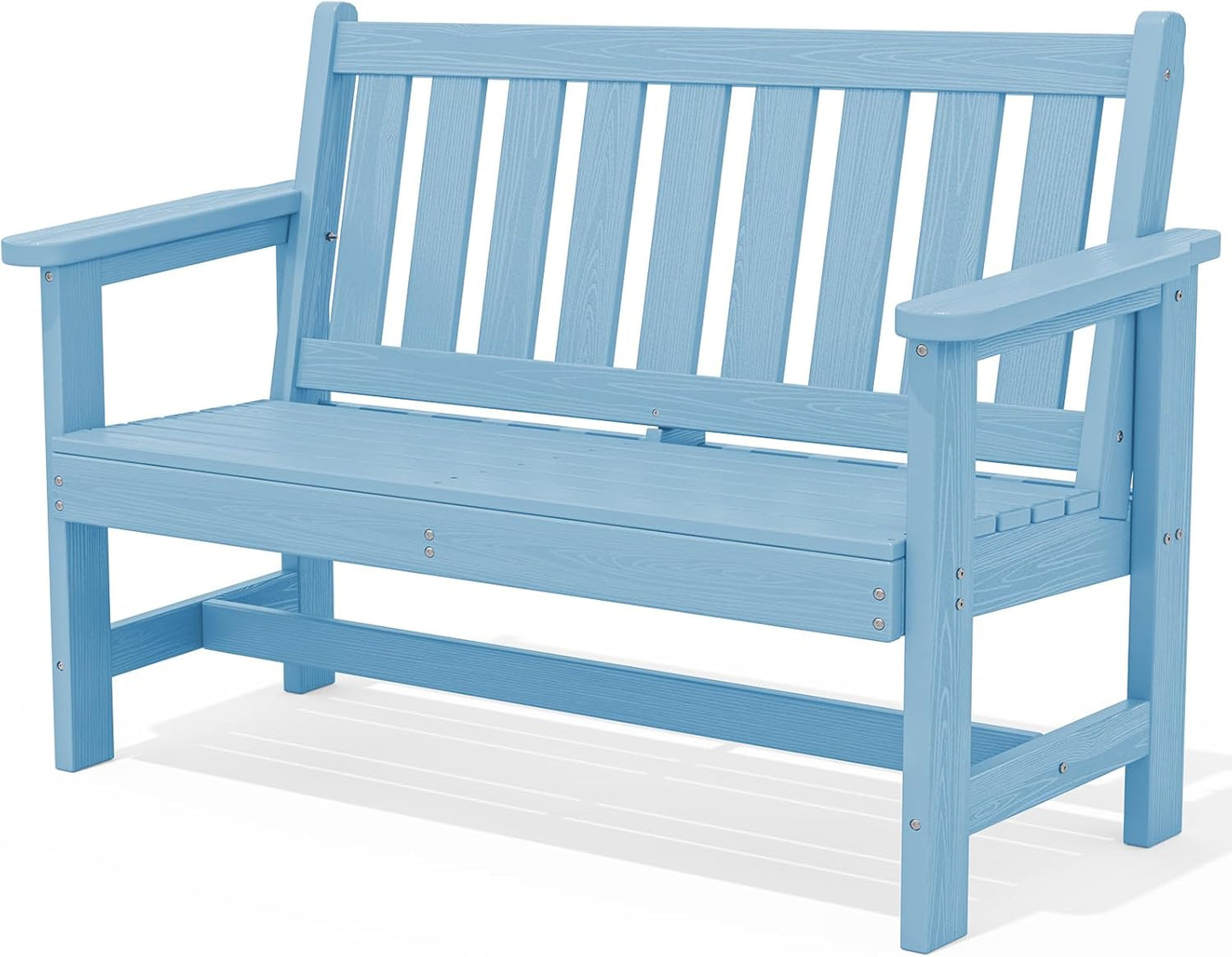 SERWALL Outdoor Bench, HDPE Outdoor Benches Weatherproof, 2-Person Garden Bench with 660 lbs Weight Capacity, Patio Benches for Outdoors, Garden, Porch, Backyard and Park, Light Blue