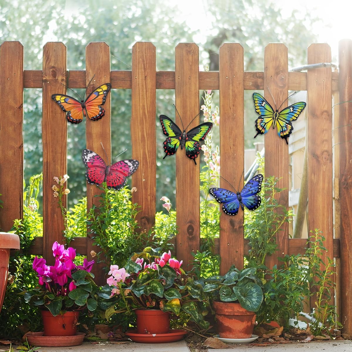 EOORAU Metal Butterfly Wall Outdoor Decor - 5 Pack Metal Butterflies Wall Art Sculpture Hanging Decor for Home Yard Patio Garden Decorations