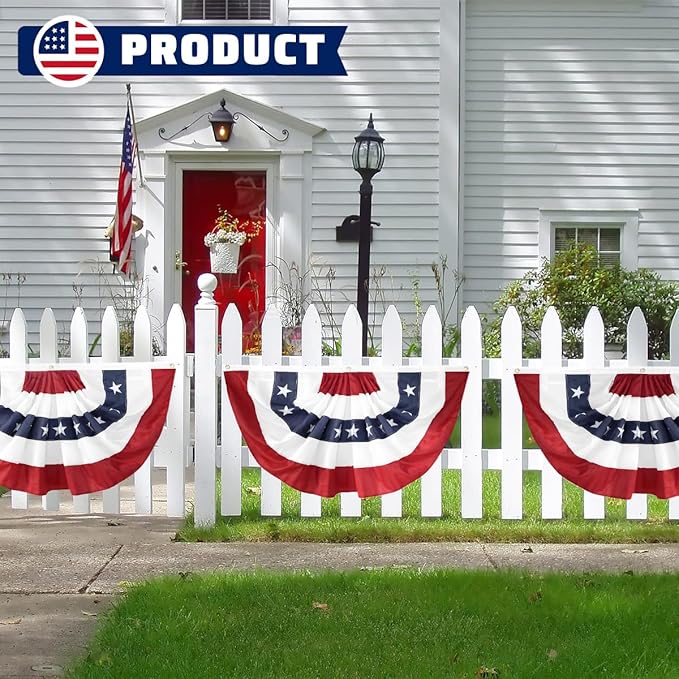 2x4 Ft American Pleated Fan Flag USA Bunting 4th of July Flags Decor Outside Porch Garden Banner Embroidered Patriotic Stars & Sewn Stripes Canvas Header Brass Grommets