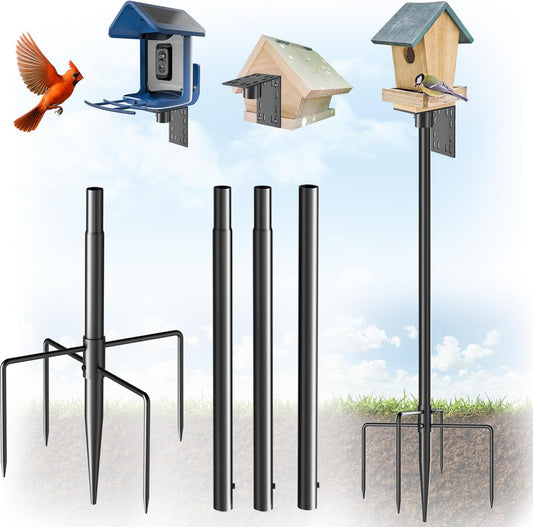 Bird Feeder Pole Stand – 60 Inch Height Feeding Station with 1-Inch Dia Heavy Duty for Hanging Feeders, Bird House Pole Mount Kit for Outdoor, Slip-Fit Connection