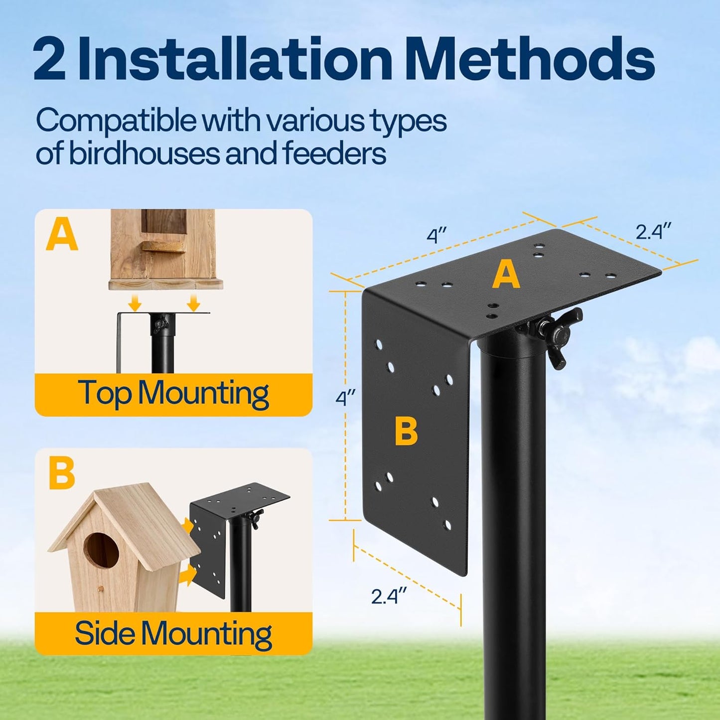 VIVOHOME 106 Inch Bird Feeder Pole, Heavy Duty Adjustable Bird House Stand Pole for Outdoor, Bird House Pole Mount Kit with 5 Prong