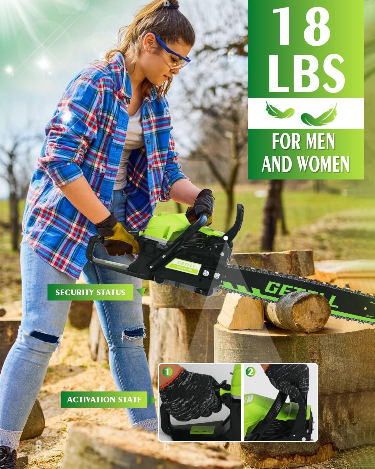 Professional 58cc Gas Powered Chainsaw with Quick-Switch Dual Bar 18/20 Inch System – Heavy Duty Chain Saw with Easy-Start for Tree Cutting, Limbing & Farm Use (GEL9901)