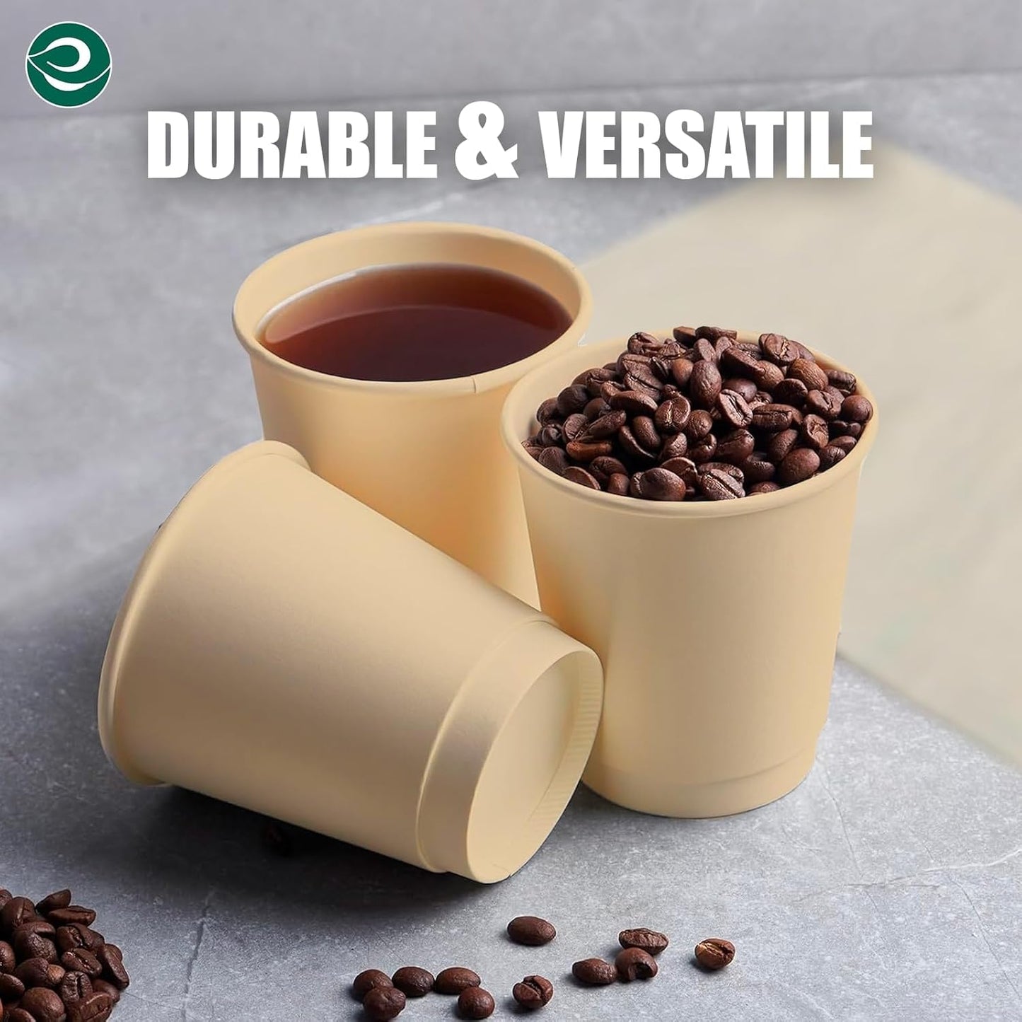 ECO SOUL 100% Compostable Plant-Based 8oz Hot Cups | (50 Count, 8 oz Hot Cups) | Disposable Bagasse Paper Cups | Eco-friendly Cups | Sturdy, Microwave & Oven Safe