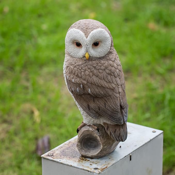 Owl Outdoor Statues Garden Yard - Decoration Home Decor Indoor Desk Tabletop Collectible Figurines Ancient Retro Collection 11" x4.5" x5 Inch