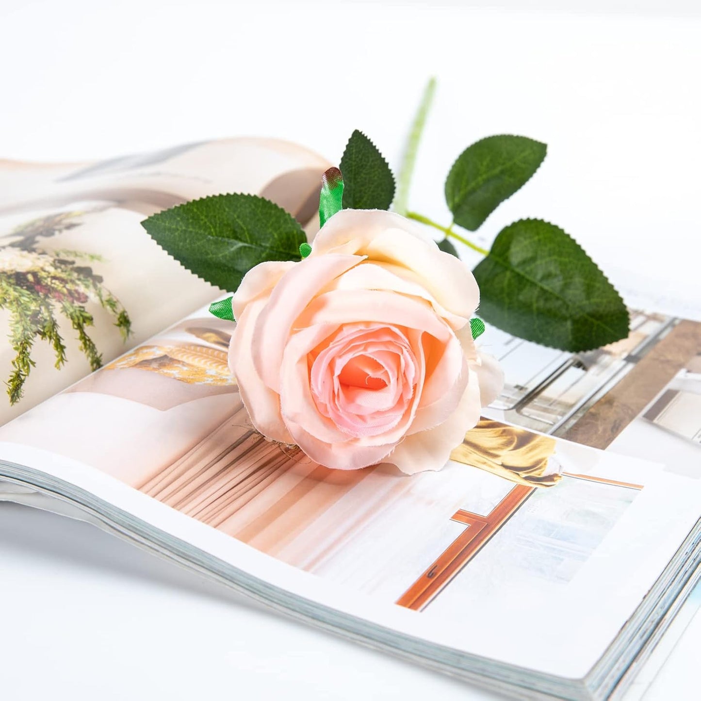 Hawesome 12PCS Artificial Silk Flowers Realistic Roses Bouquet Long Stem for Home Wedding Decoration Party (Gradient Light Pink)