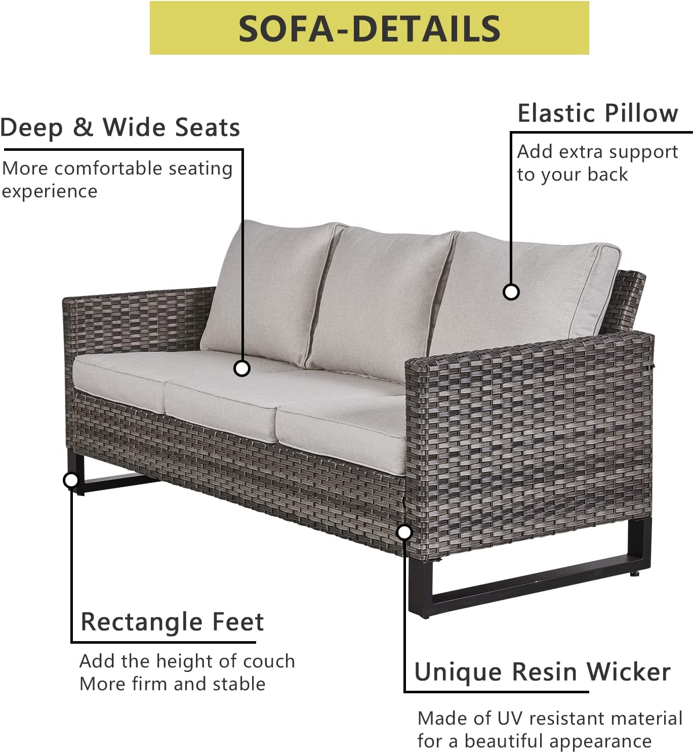 HUMMUH 6 Piece Patio Furniture Outdoor Sectional Sofa Set All-Weather Wicker Outdoor Chairs with End Table Ottomans for Patio,Porch,Garden,Backyard