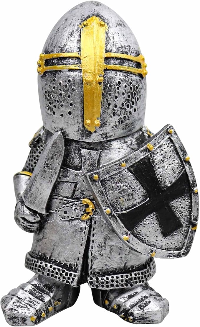 nezababy Knight Gnomes Guard Garden Statue Decoration Medieval Wee Crusader Battle Swordsman Fighting Outdoor Figurines Lawn Decor Resin (C)
