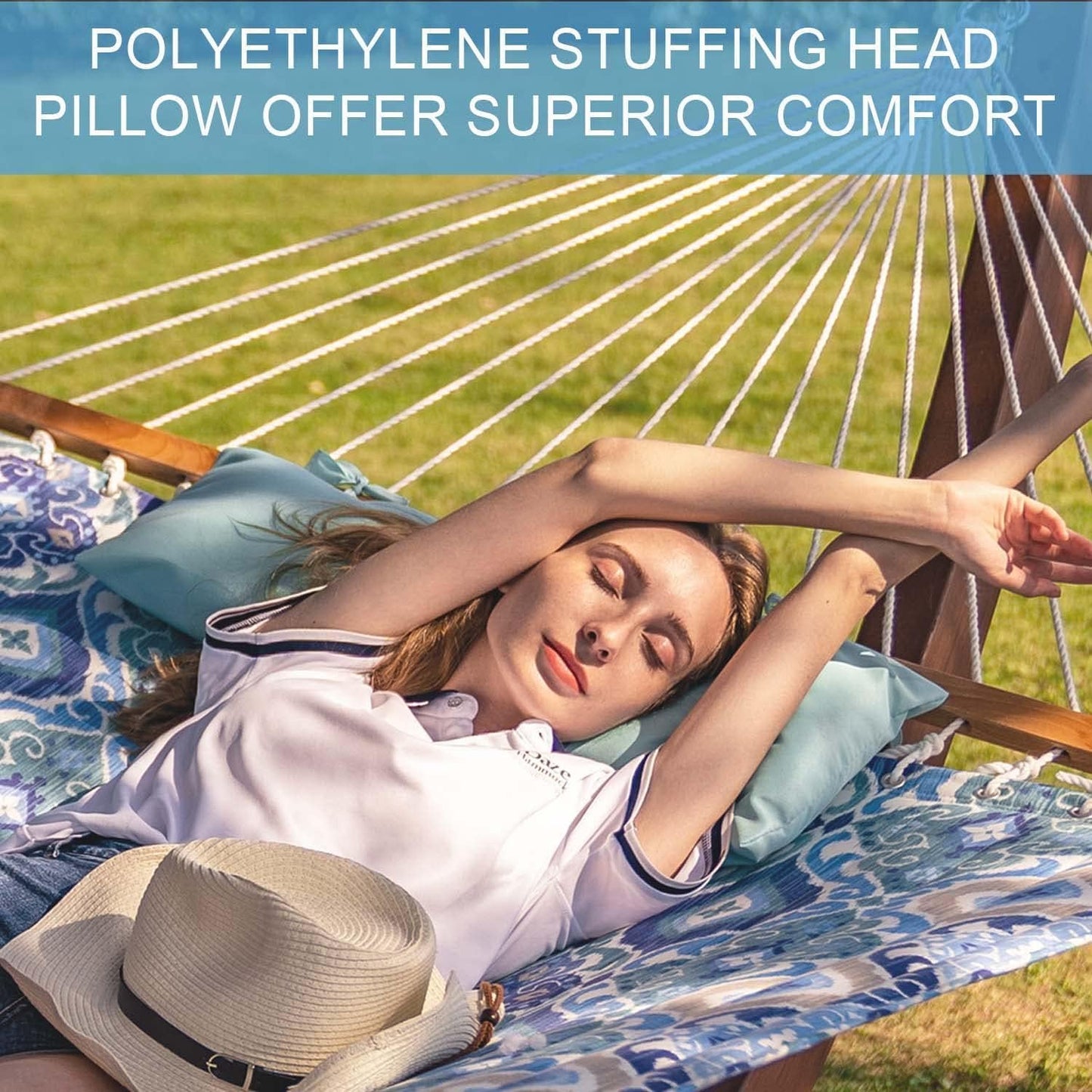 Lazy Daze Hammocks 12FT Quilted Fabric Hammock with Pillow, Double 2 Person Hammock with Spreader Bar for Outdoor Outside Patio Garden Yard Pool Beach QFH037