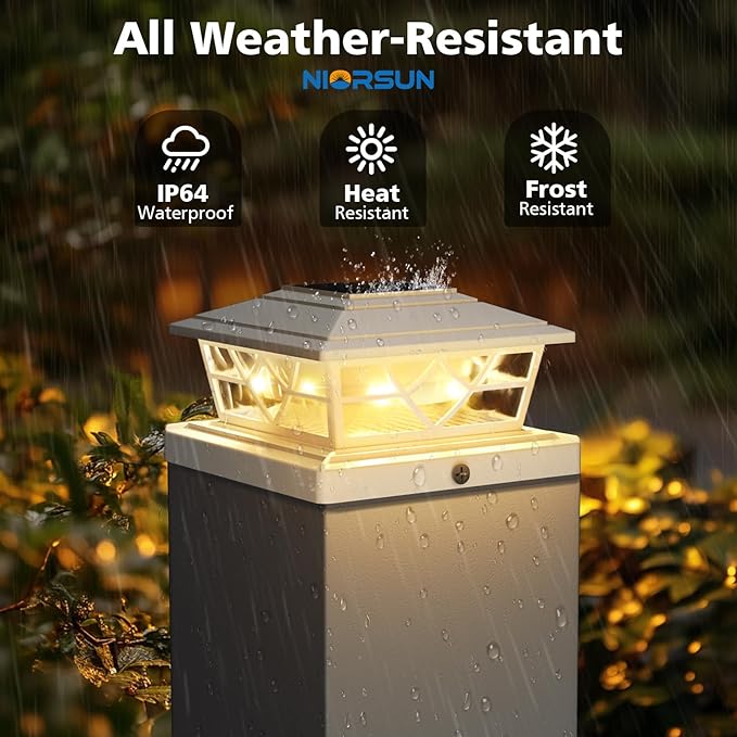 NIORSUN Solar Post Lights Outdoor 6 Pack, 2 Modes LED, Deck Fence Post Solar Lights for 3.5x3.5 4x4 5x5 5.5x5.5 Caps Patio Garden Decoration, White