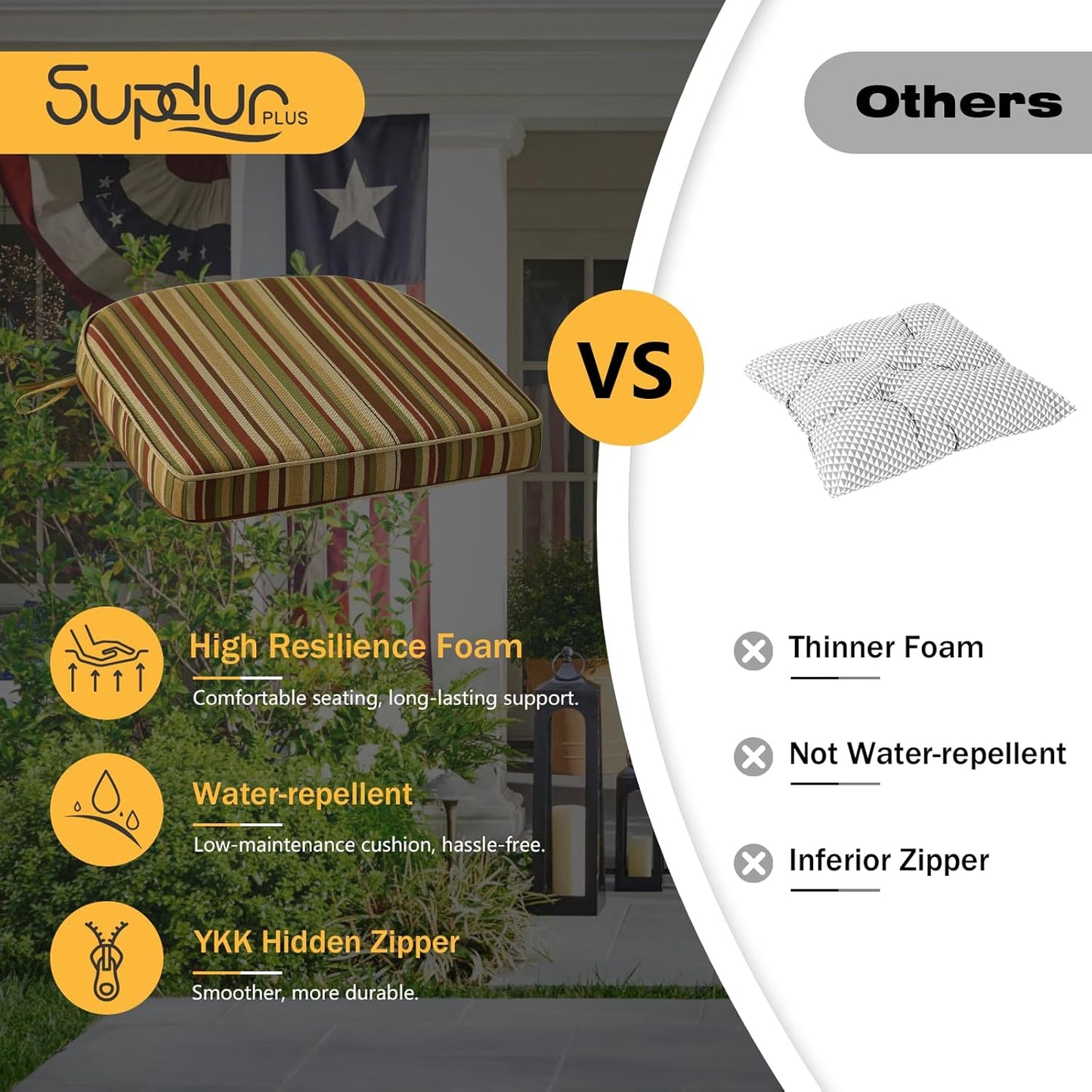 Outdoor Round Corner Seat Cushion, 17"x16"x2", Set of 4, Non Slip Seat Cushion Pads with Removable Cover for Patio Furniture, Garden Yard Lawn, Colorful Stripe