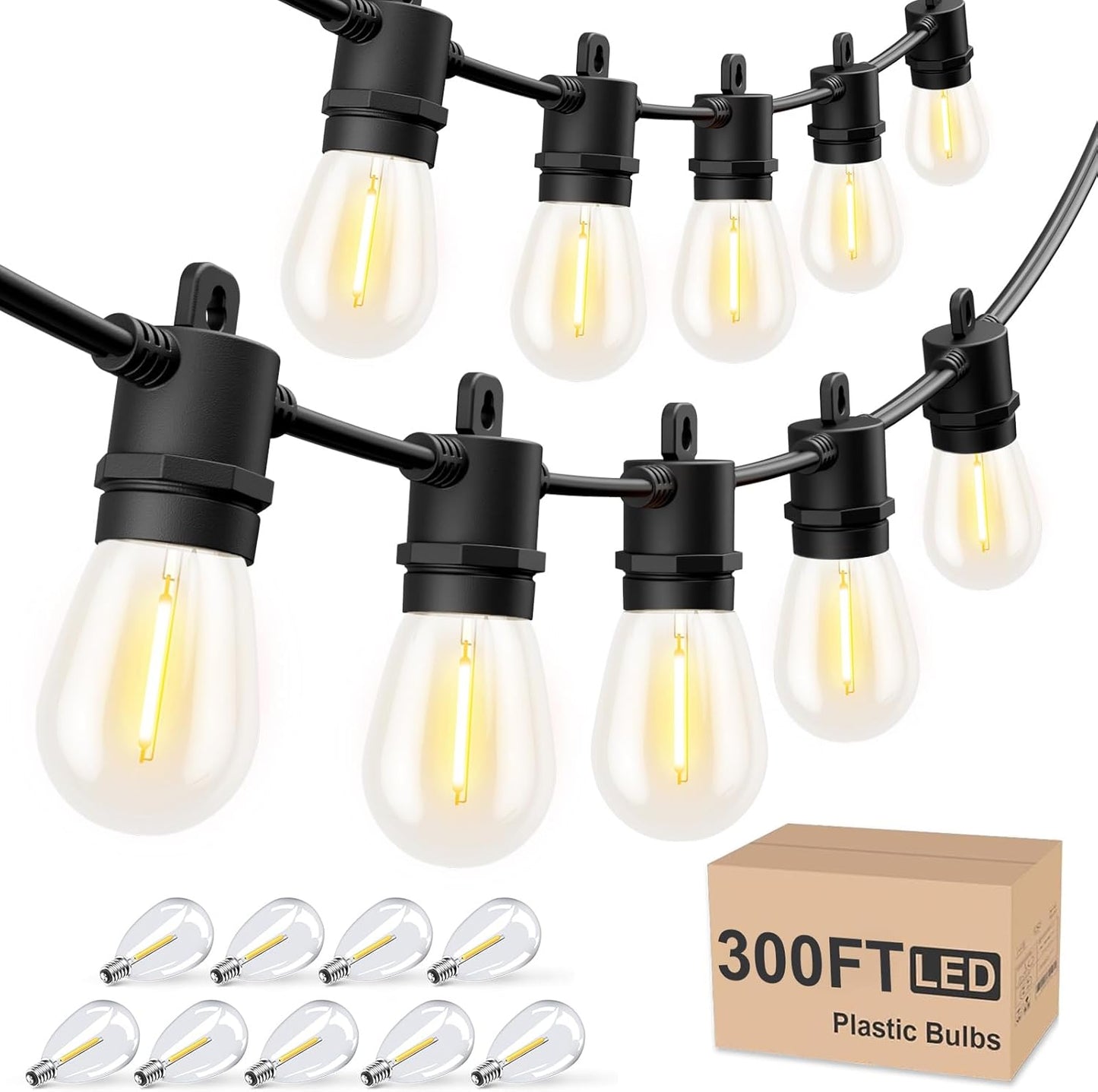 Svater Outdoor String Lights 300 FT, Patio Lights for Outside with Shatterproof Bulbs, Waterproof IP65 Commercial Hanging Light for Backyard Porch Balcony Bistro Party, 2700K