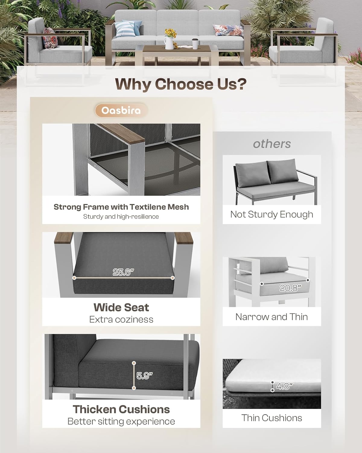 Aluminum Outdoor Patio Furniture, 1 Piece 3-Seat Sofa, All-Weather Metal Modern Outside Sofa for Deck, Porch (LightGray)