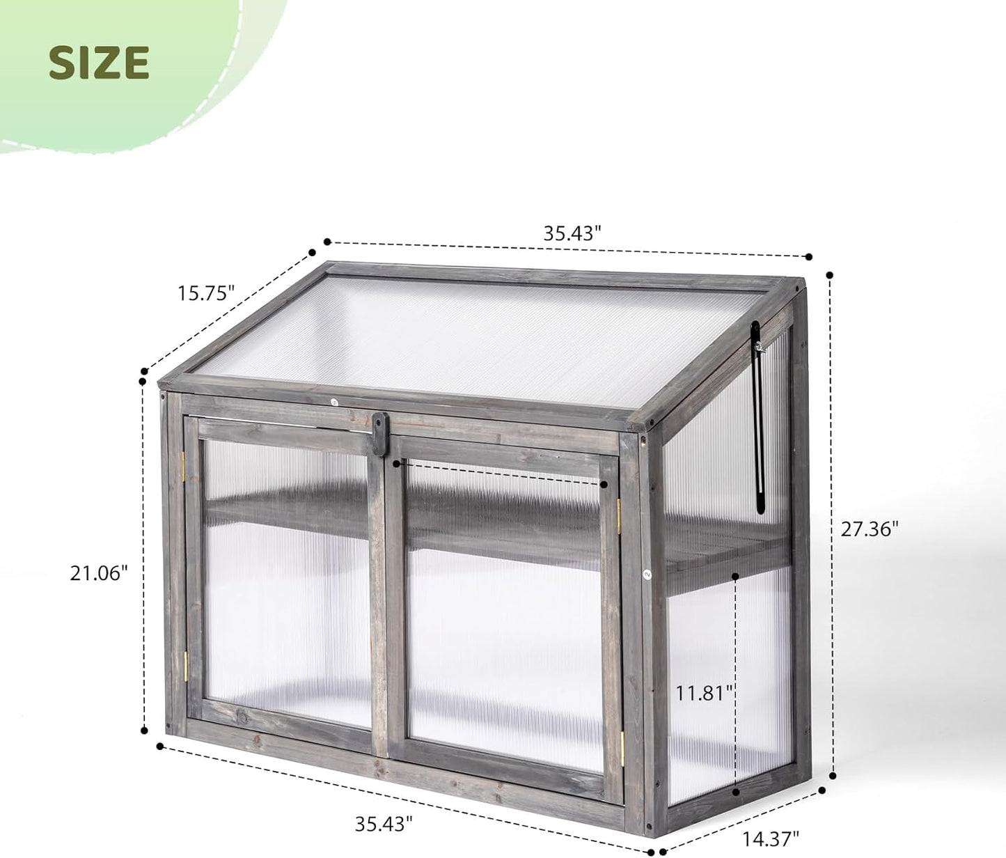 VINGLI Cold Frame Greenhouse, Mini Wooden Green House with Flip-Top Roof, Raised Flower Planter Shelf, Small Lockable Wood Cabinet for Plants Indoor Outdoor (Grey, 35.43" x 14.37" x 27.36")