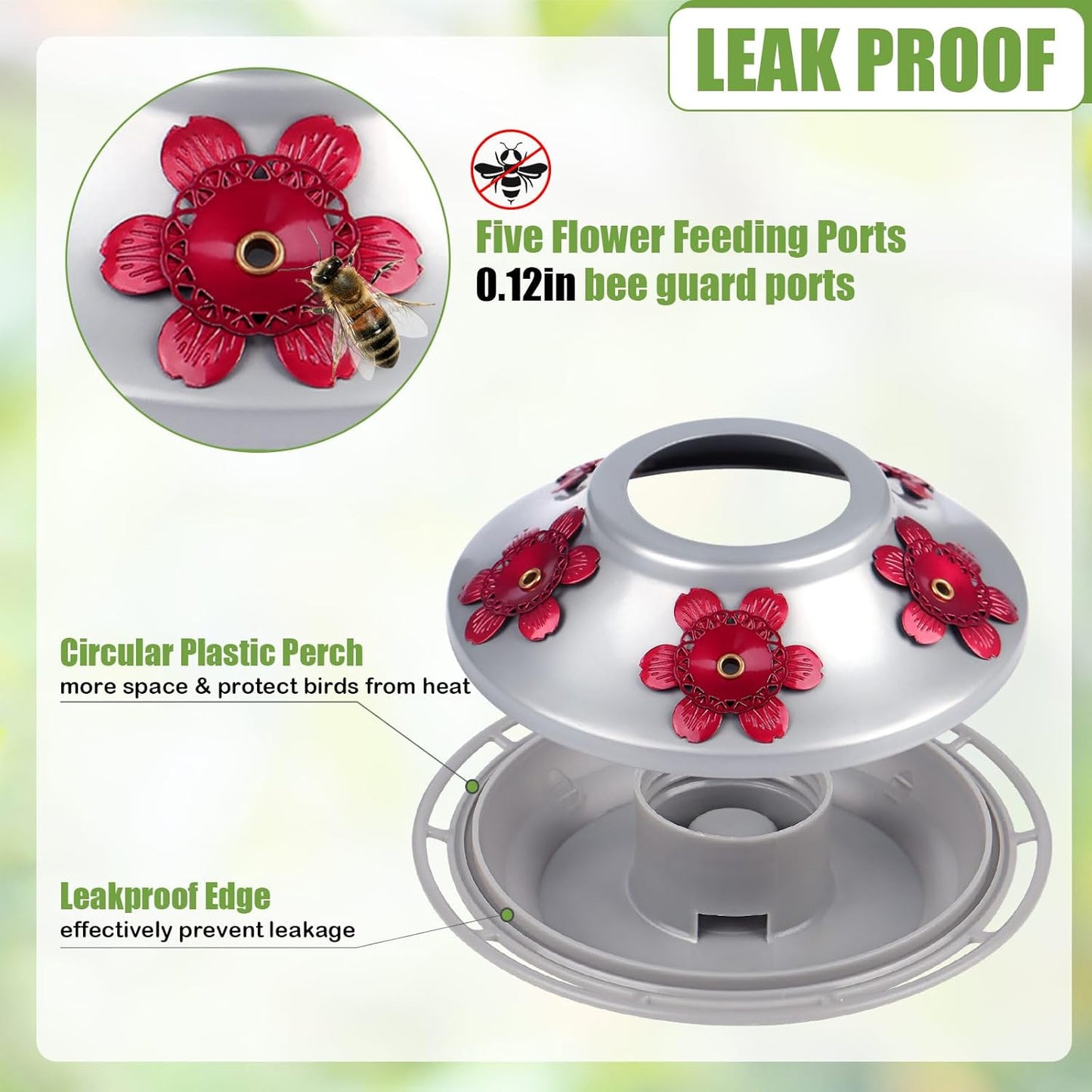 BOLITE Hummingbird Feeder, Hand Blown Glass Hummingbird Feeders for Outdoors Hanging, with Ant Moat and 5 Feeding Ports, 22 Ounces, Peony Flower Shape, Orange, Gifts for Women Men, Gifts for Mom Dad