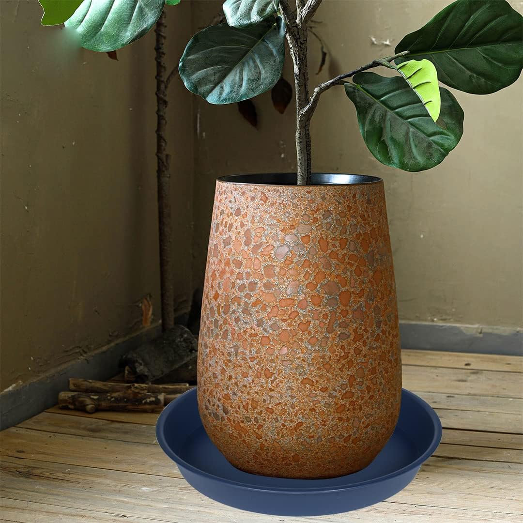 2 Pack of 18 19 inch Plant Saucer Drip Tray (16.6 inch Base), Heavy Duty Deep Plant Saucers for Pots, Plastic Flower Planter Water Trays for Indoors Outdoor (19", Blue)