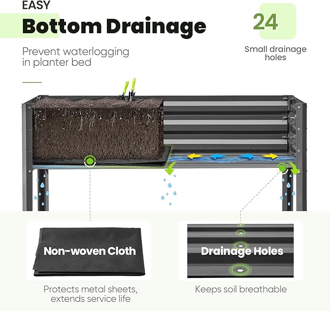 KING BIRD Large Raised Garden Bed with Cover & Netting Galvanized Elevated Planter Box with Legs 48×24×56 in for Backyard, Patio, Balcony, 400lb Capacity, Dark Grey