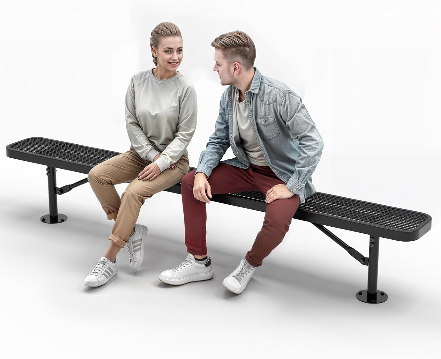 Heavy-Duty Outdoor Metal Bench, Thermoplastic-Coated, Surface, Weatherproof, Commercial-Grade for Parks, Gardens, Patios, Stores & More (8 Ft - Surface, Black)