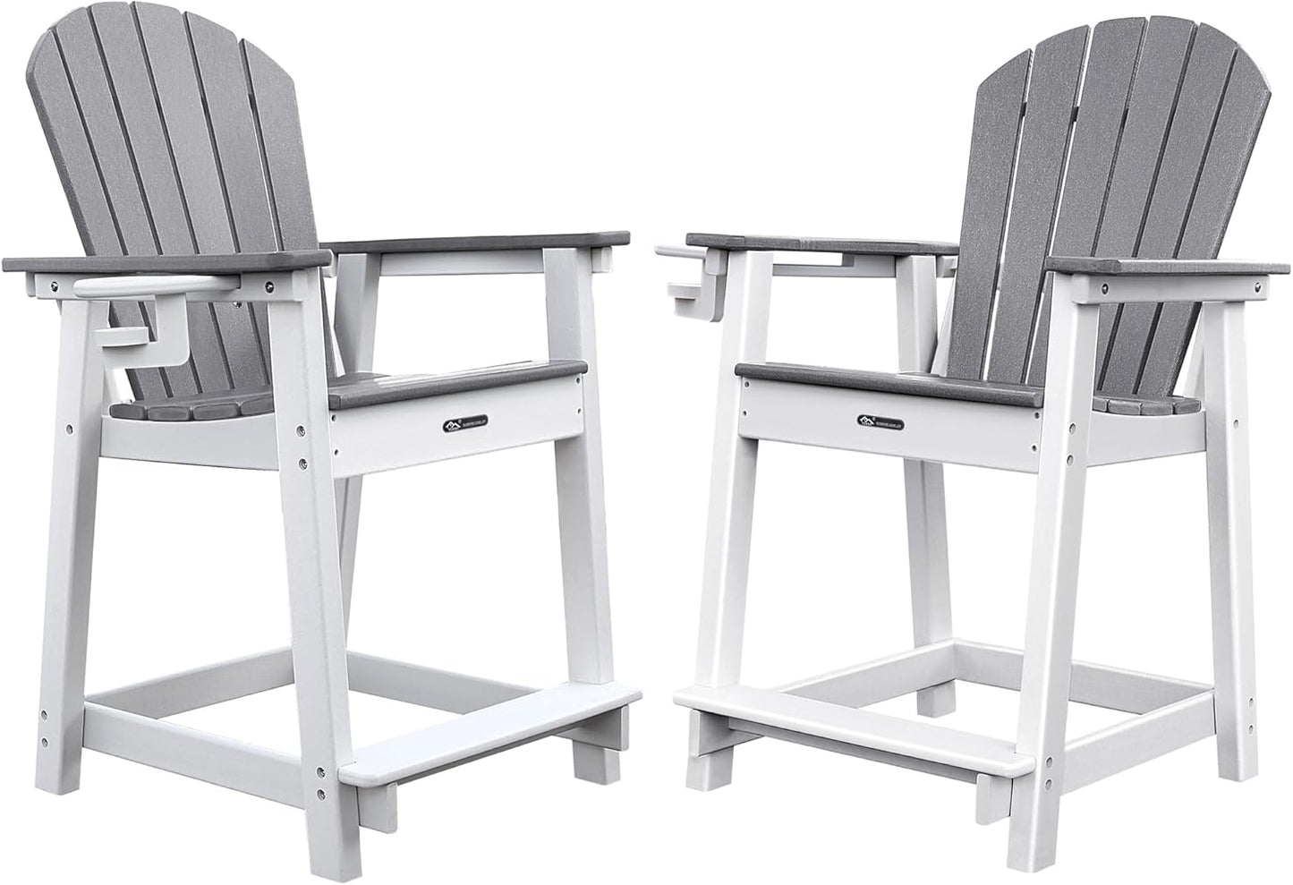 Tall Adirondack Chairs Set of 2, Adirondack Barstools, Weather Patio Garden Pool Fire Pit Balcony Outdoor Bar Stools HDPE Plastic Barstools with Backs for Garden, Backyard, Yard (Grey)
