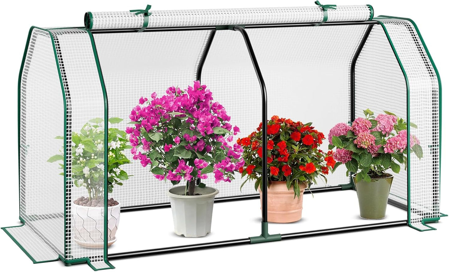 Happygrill Portable Mini Greenhouse w/Roll-up Zipper Door & All-Weather PE Cover, Outdoor & Indoor Greenhouse for Raised Garden Bed, Vegetables, Flowers, Patio, Lawn, Yard, Balcony