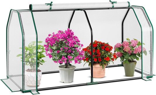 Happygrill Portable Mini Greenhouse w/Roll-up Zipper Door & All-Weather PE Cover, Outdoor & Indoor Greenhouse for Raised Garden Bed, Vegetables, Flowers, Patio, Lawn, Yard, Balcony