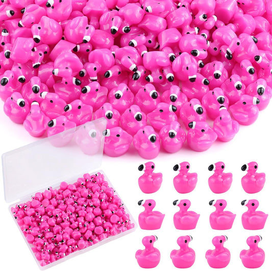 200PCS Mini Resin Animals Cute Rose Pink Tiny Flamingo Ducks, Miniature Figures to Hide, Small Animal Toys Accessories Bulk for Topper Garden Dollhouse Landscape Aquarium Ornaments DIY Crafts & Decor