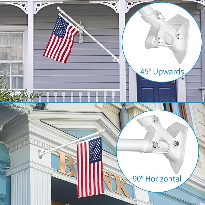 ZMTECH Flag Pole with Solar Light - Adjustable Bracket, 6 FT Stainless Steel Flag Poles for Outside House, Garden or Yard, Tangle Free Flagpole Kit for American Flag (Without Flag, White)