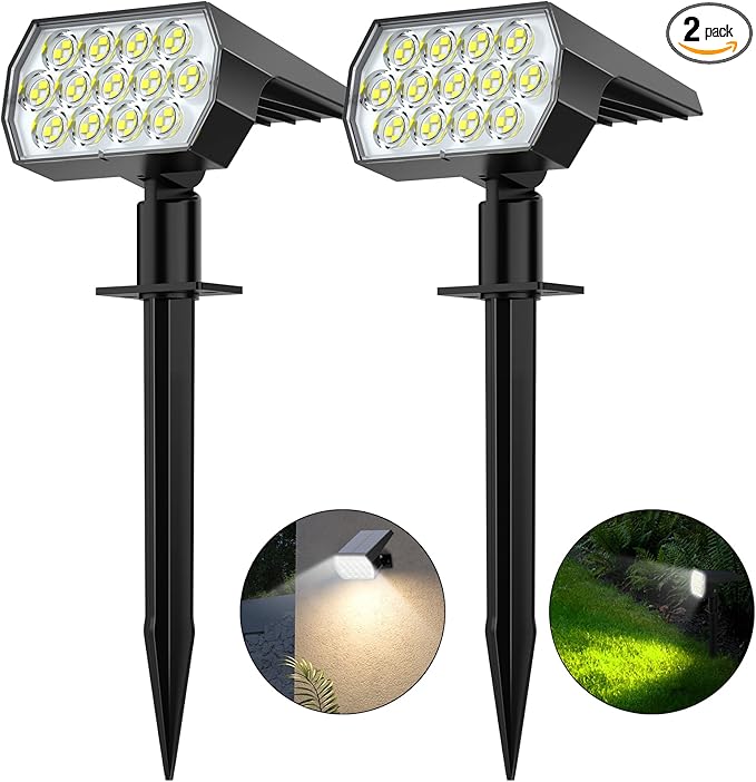 WELALO Solar Spot Lights Outdoor, [2 Pack/52 LED/3 Modes] 2-in-1 Solar Landscape Spotlights, Solar Powered Security Lights, IP65 Waterproof Wall Lights for Walkway Yard Garden Driveway(Cool White)